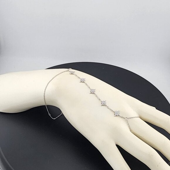 Sterling Silver 925 Hand Chain Bracelet with Ring – Star Design - Picture 5 of 9